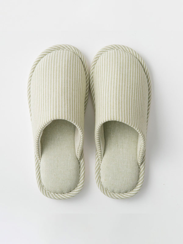 Striped cotton and linen breathable soft-soled slippers