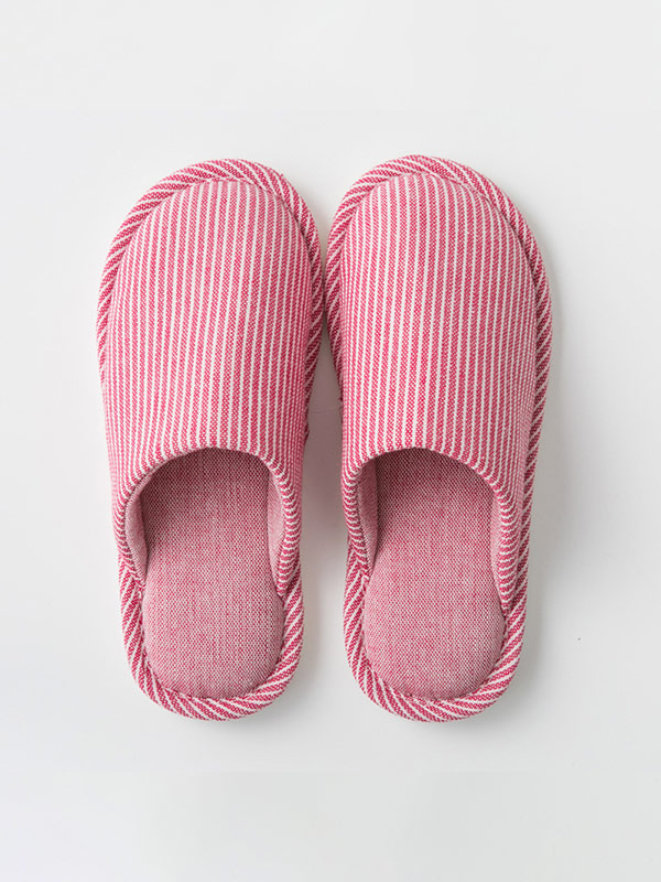 Striped cotton and linen breathable soft-soled slippers