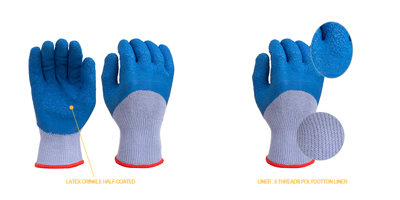5 threads latex gloves | Latex half coated gloves | Half coated gloves