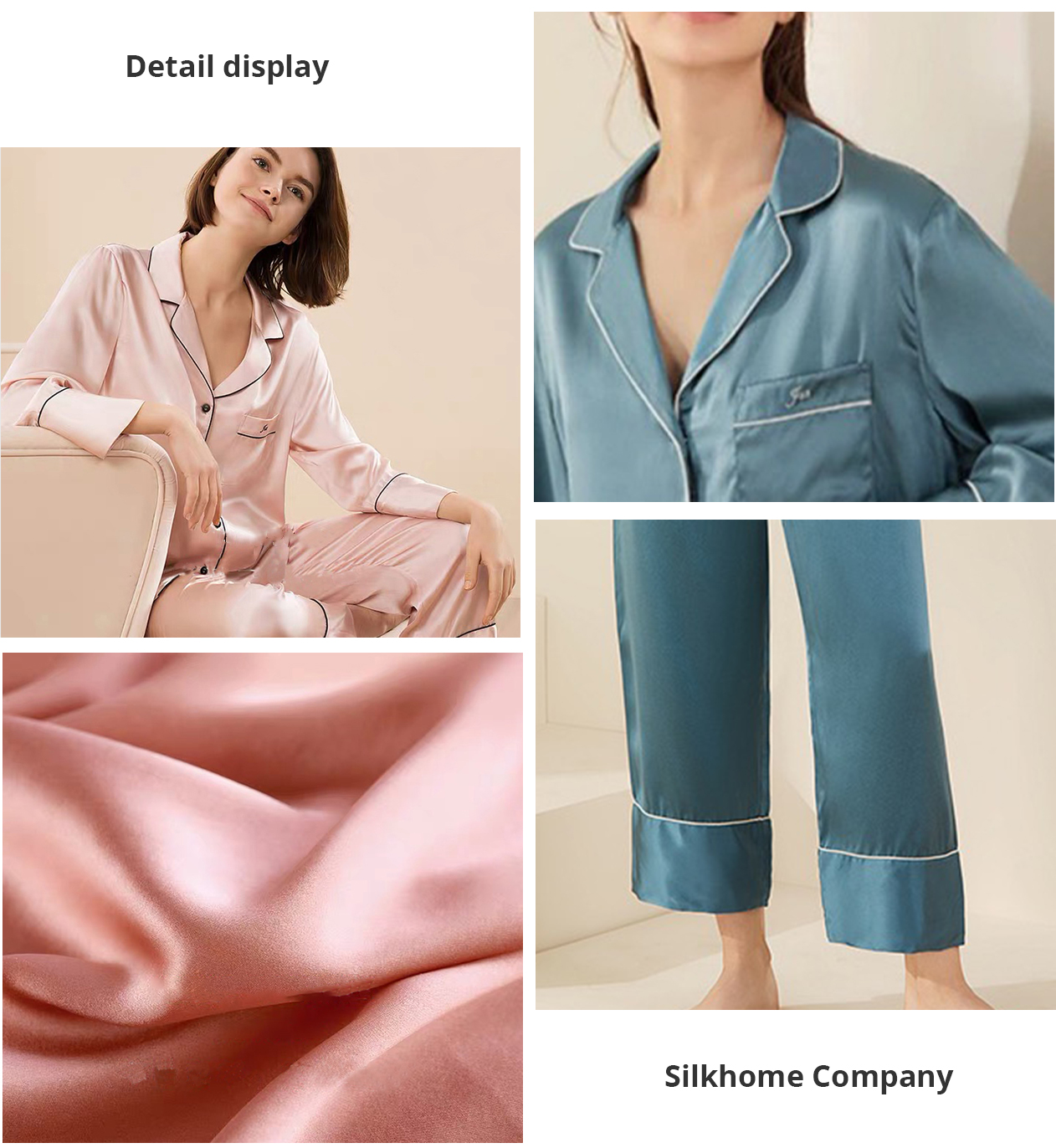 Pure Colour Short Style With Oblique V-Neck | Classic Silk Pajama Set | V-Neck Silk Pajama