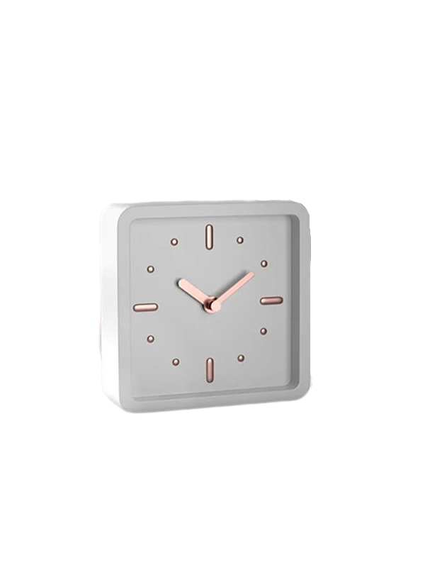  Modern desk and table analog clock (rose gold) - battery operated with silent sweep movement – small square desktop decor