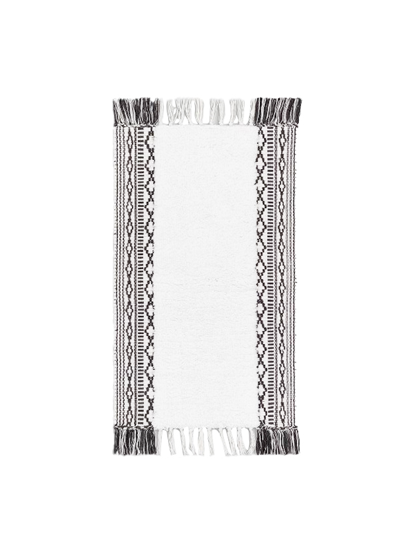 Striped fringe bath rug black/white