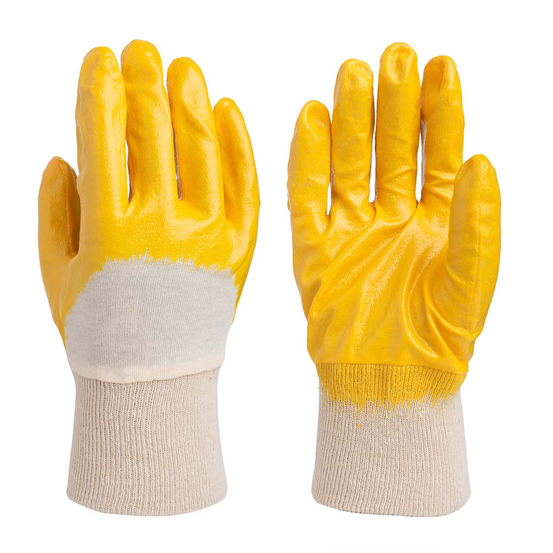 Knit Wrist Yellow nitrile half coated Jersey gloves