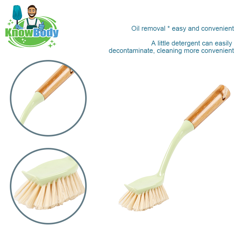 scrub brush cleaner with bamboo grip