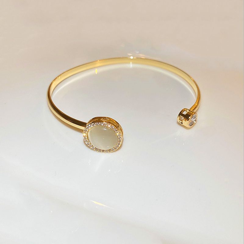 Gold Plated Bangle with Diamond and Natural Stone Bracelet for Womens