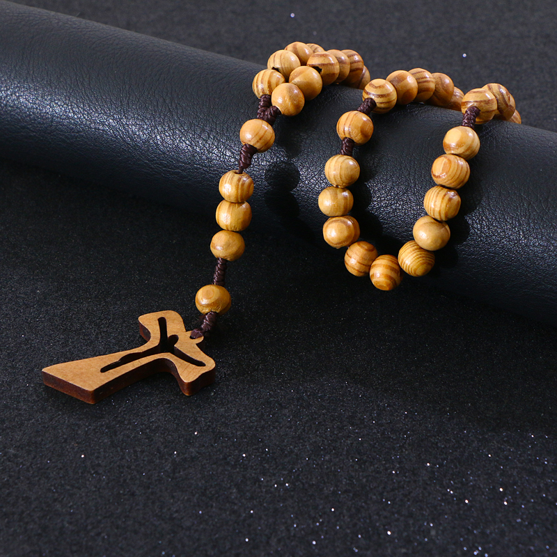 wooden rosary beads with Hollow Jesus wooden cross