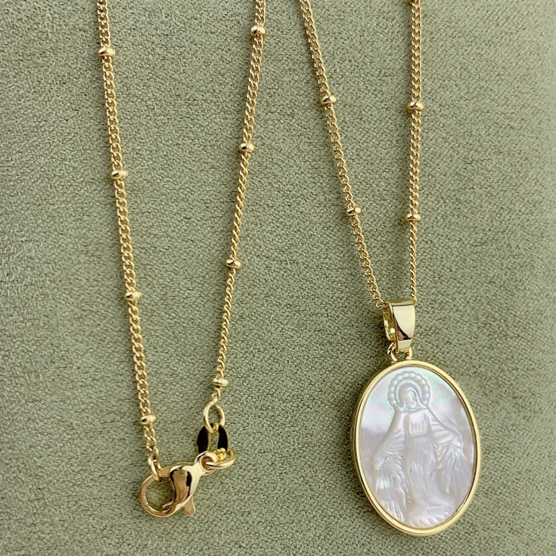 Religious Shell Virgin Mary Pendant Necklace