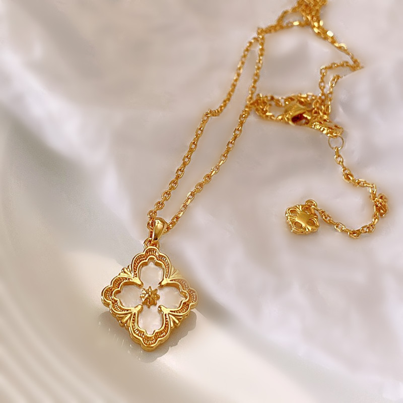Gold Flower Inlaid White Shell NECKLACE