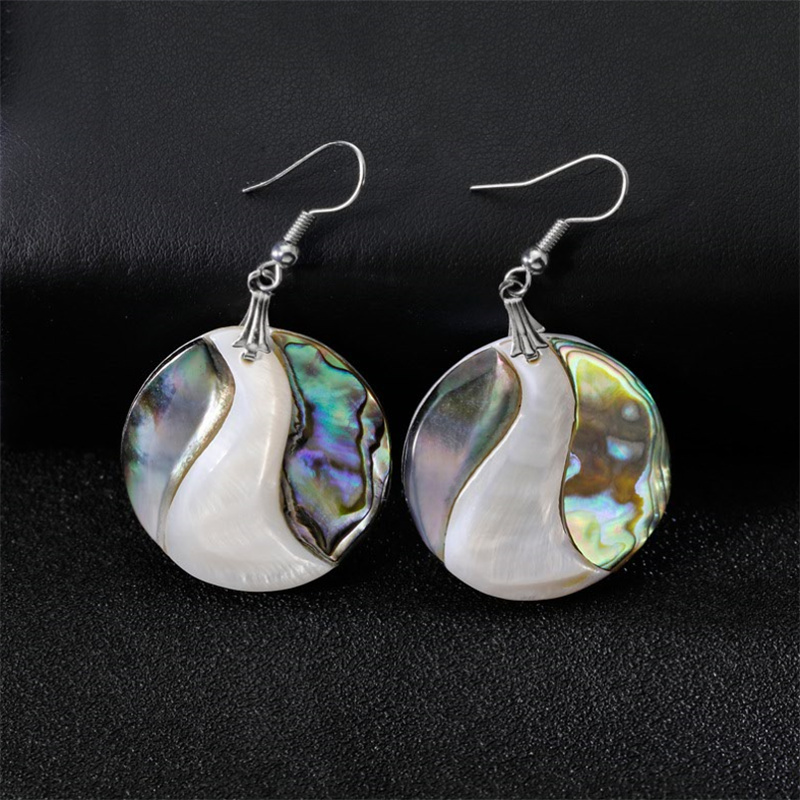 Natural Mother of Pearl Shell and Abalone Paua Round Dangle Drop Earrings for Women Jewelry Gift