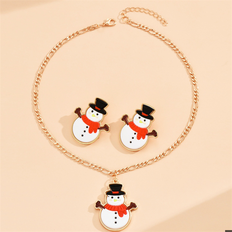 Snowman Pendant Necklace Earrings Set