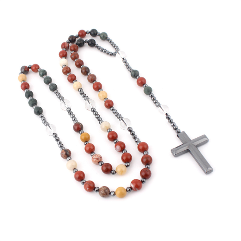 Colored Natural Stone Rosary Beads Necklace