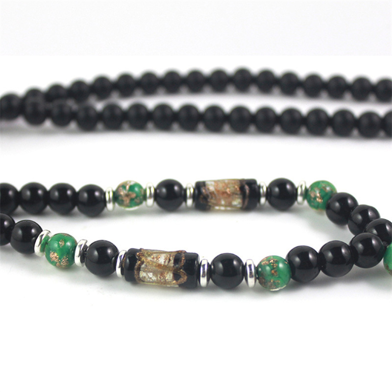 Men's Black Beads Chain Hematite Allow Pendant Necklace