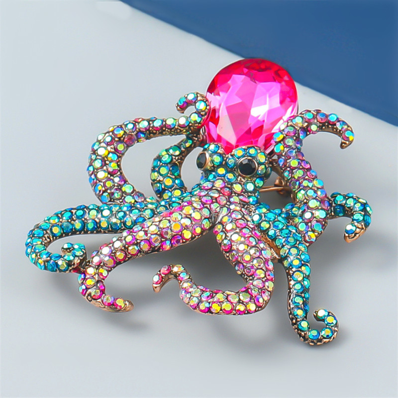 Colorful Crystal Rhinestone Octopus Pin Brooch