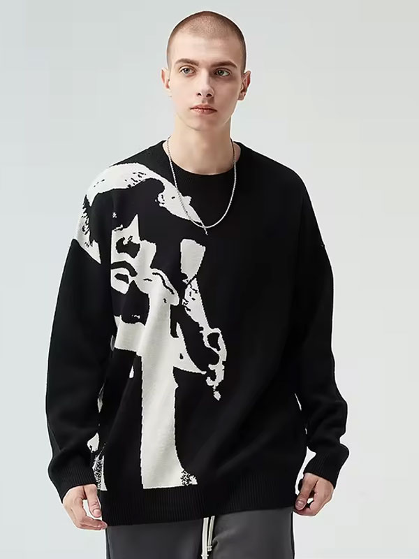 Jacquard Crew Neck Pullover