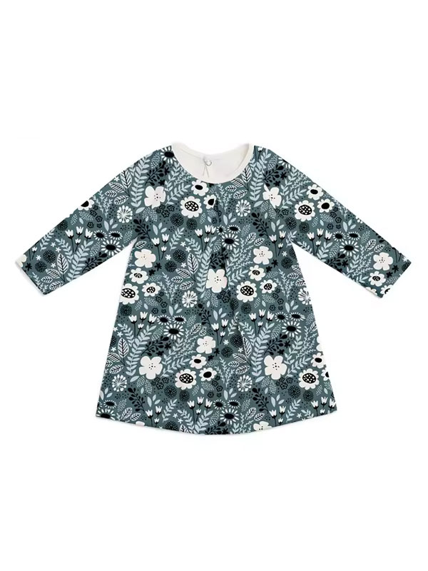 Long Sleeve Printing Little Girls Dresses