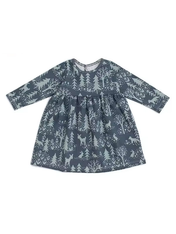 Long Sleeve Printing Little Girls Dresses