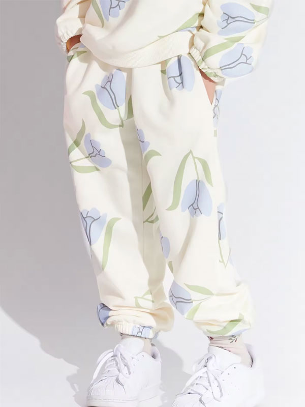 Tulip Print Round Neck Girls Sports Suit