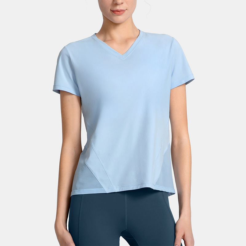 Fashion stretch loose v collar T shirt sports short sleeved fitness yoga top women
