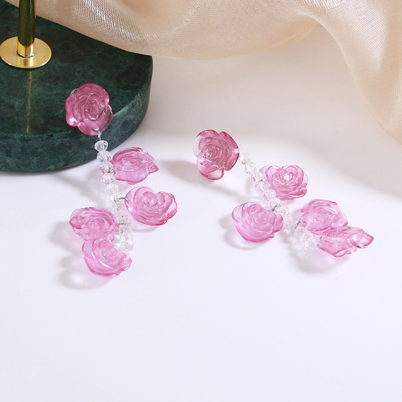 Beaded Earrings | Pink Rose Earrings | French Earrings