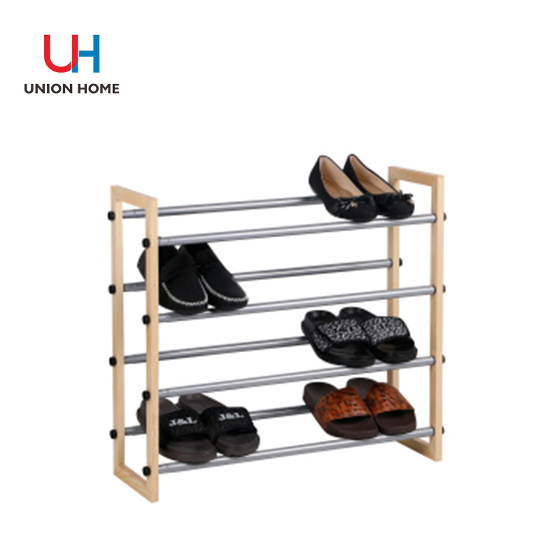 4 tier expandable shoe rack with wood and tube