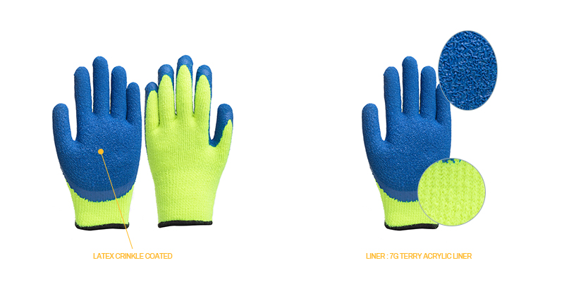 7G Acrylic liner latex gloves | Latex palm coated gloves | Coated gloves