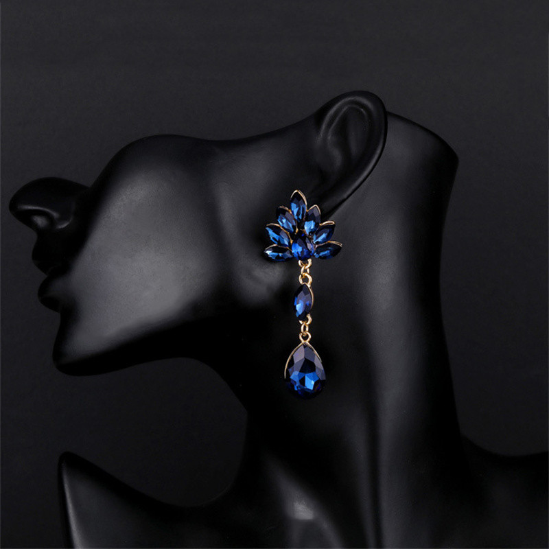 Deep Blue Crystal Teardrop Earrings