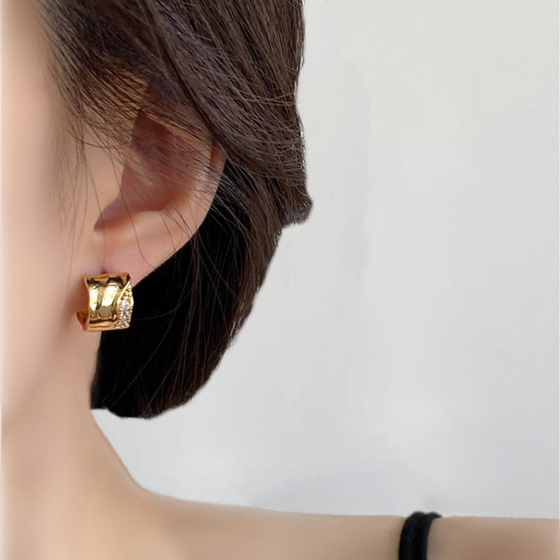 Womens CZ Hoop Earrings in Gold