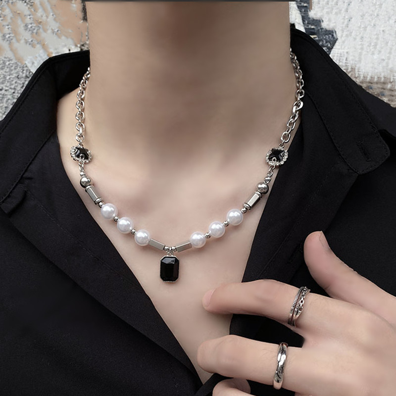 Square Black Onyx Pendant Necklace for Men