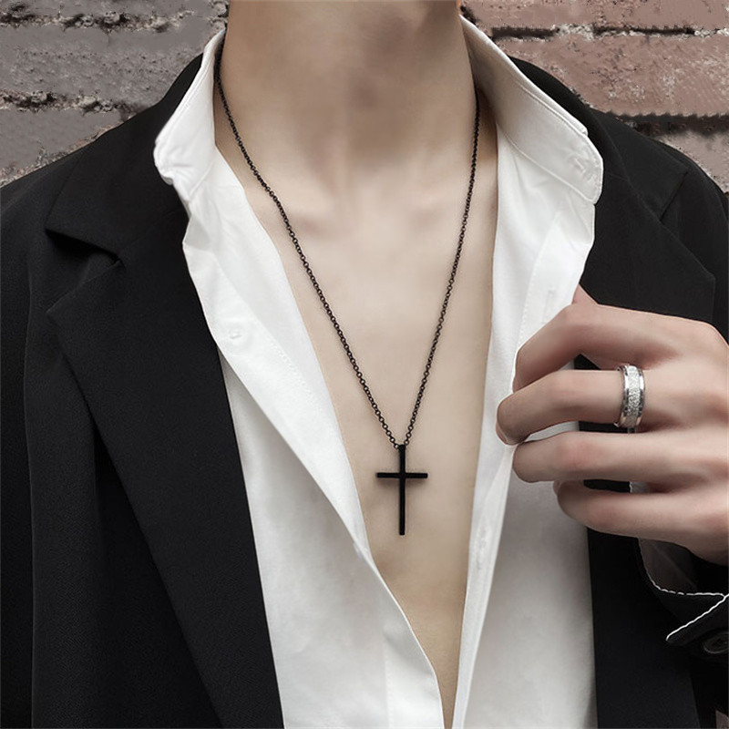 Black Titanium Steel Necklace Cross Necklace for men