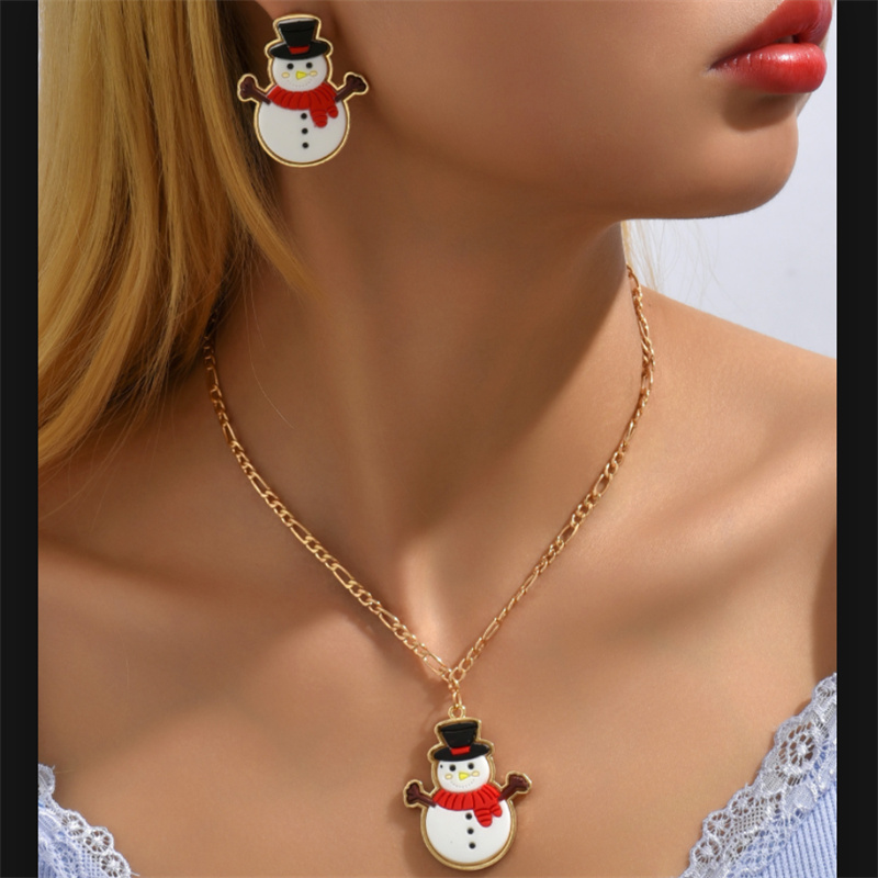 Womens Snowman Earrings Necklace Set