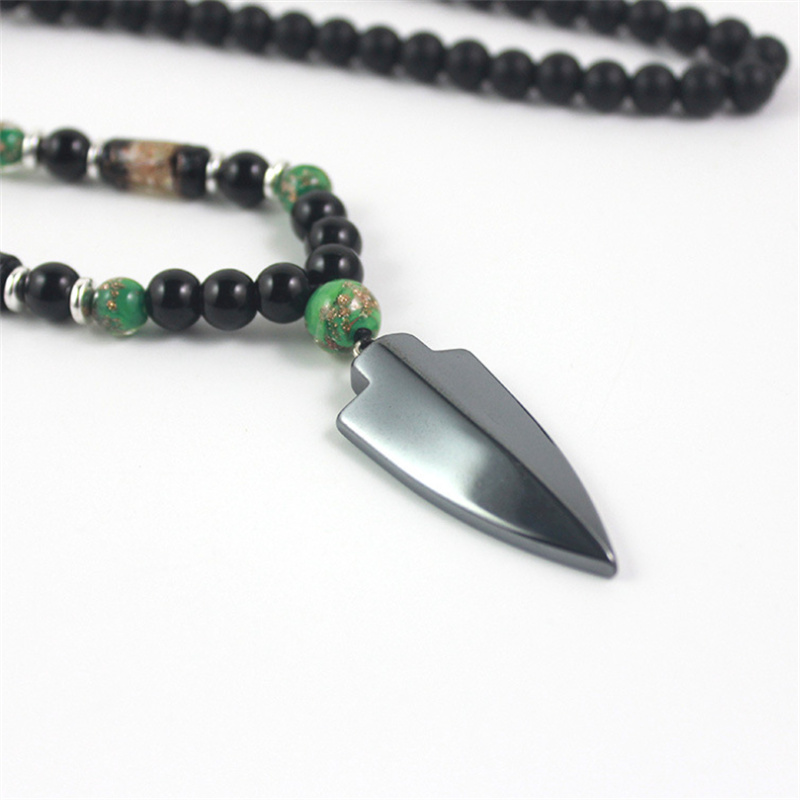 Cool Arrowhead Pendant Beads Chain Necklace  Black Tone