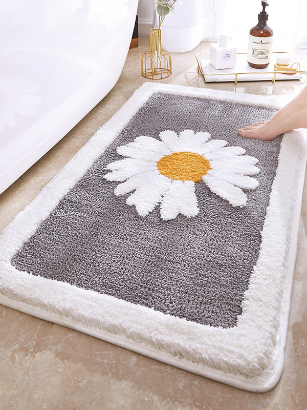 Cartoon daisy flocking floor mat