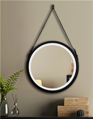 Bathroom Matte Black Framed Mirror With Big Round Corner