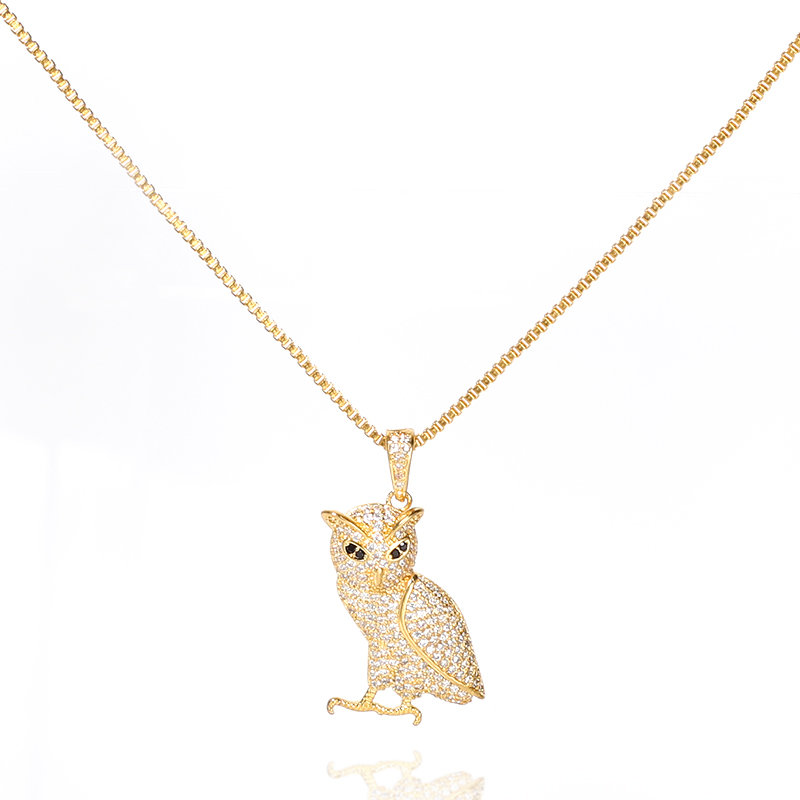  18K gold Cute Owl Pendant Necklace