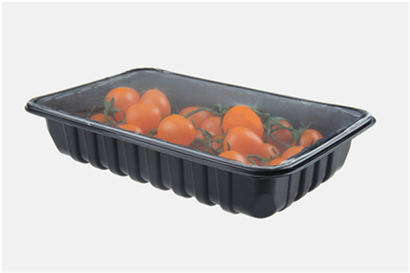 Skin packaging material of pre-formed tray