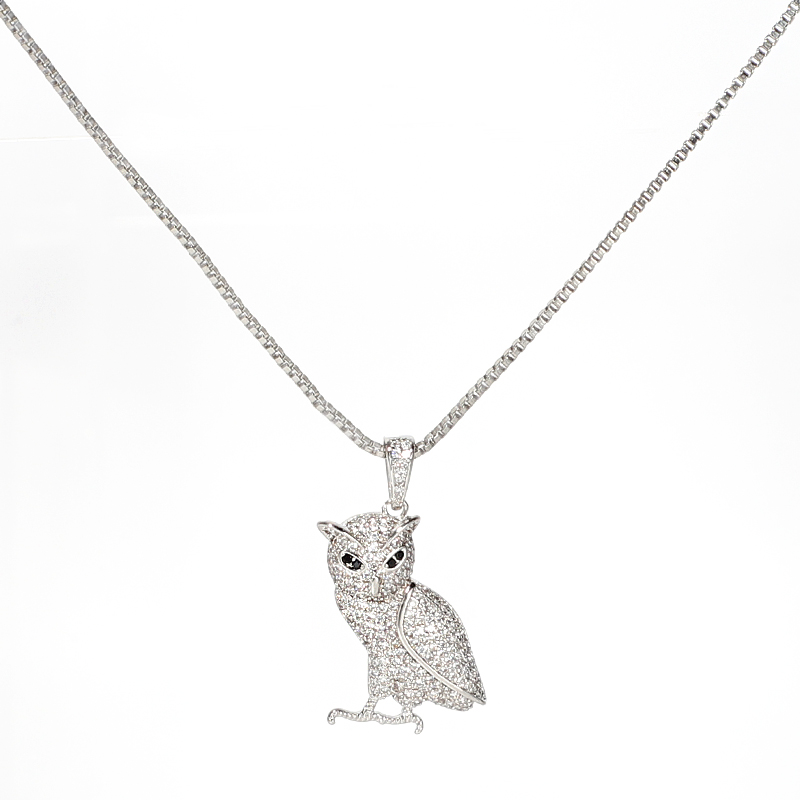 Silver Plated Owl CZ necklace