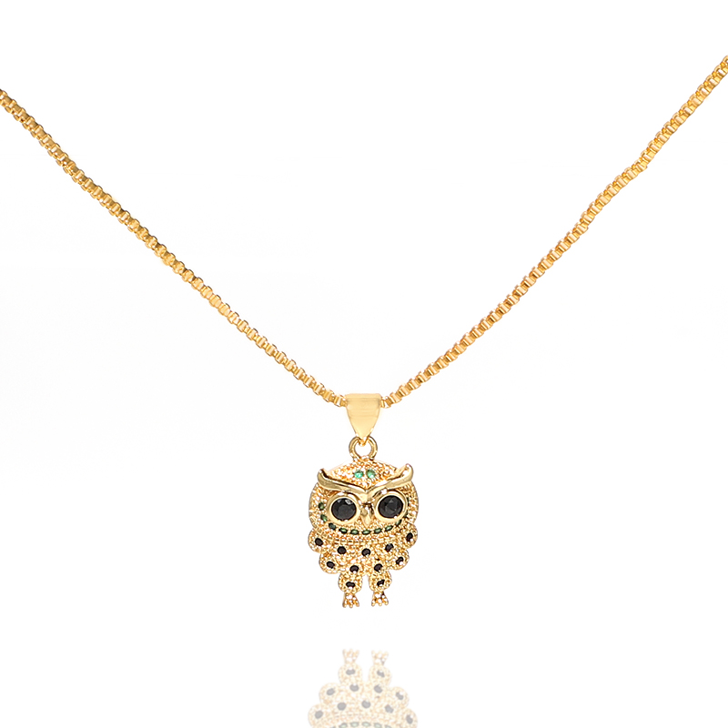 Gold Owl Charm with crystal Necklace