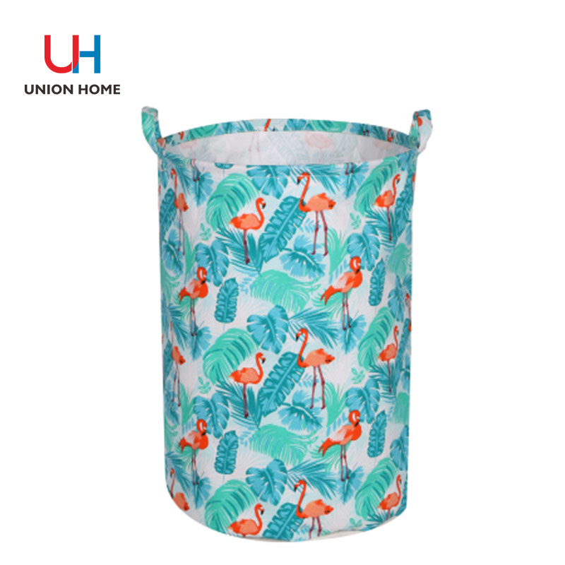 Printed canvas with pe coating and plastic ring canvas laundry bin