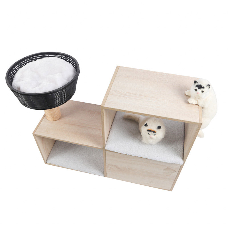 Double - deck cat cabinet with rattan cat nest pet product