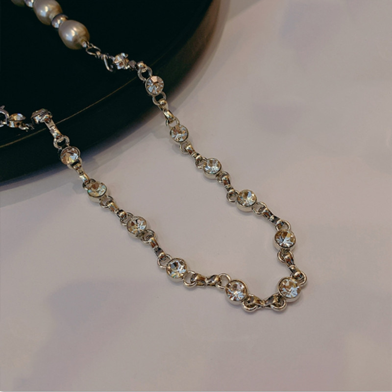 Rhinestone Pearl Cross Necklace