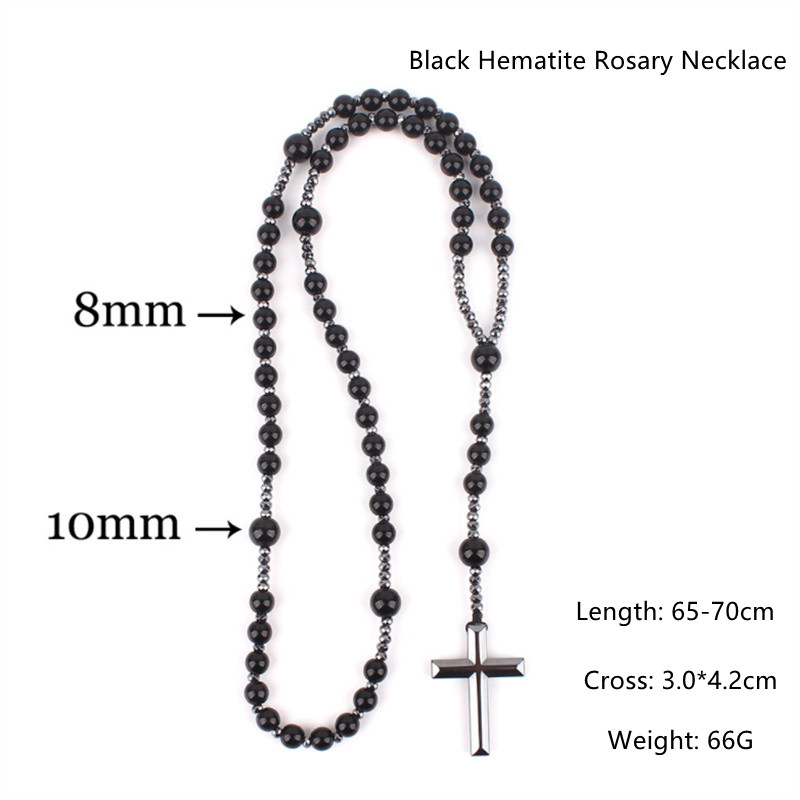 Black Natural Stone Rosary Beads Necklace