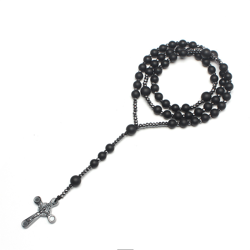 Men Women 8mm Natural Black Matte Agate Beads Rosary