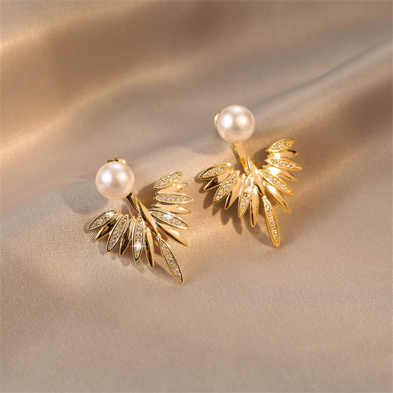 Pearl Studs and Feather Earrings
