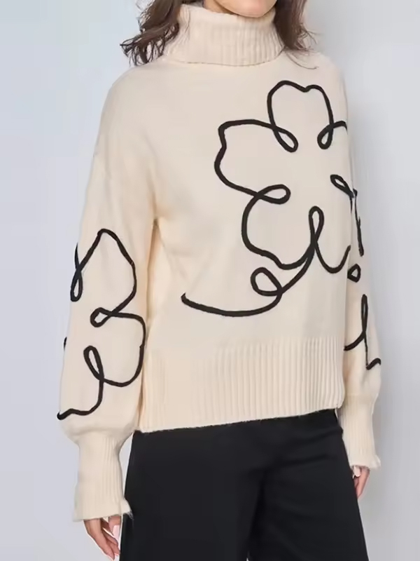 Flower Line Pattern Knit Sweater