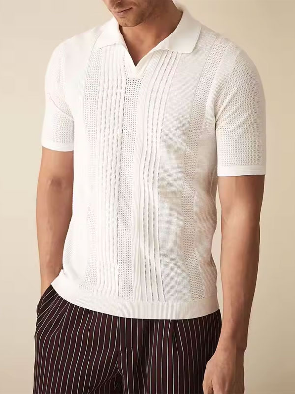 Solid Color Lapel Short Sleeve Knitted Polo Shirt