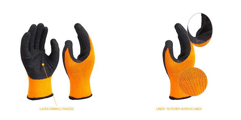 7G Acrylic liner gloves | 7G crinkle coated gloves | Crinkle coated gloves