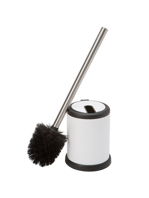 Self closing lid toilet brush and holder white