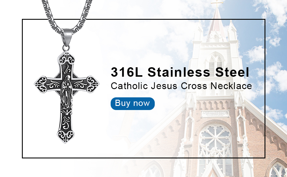 Stainless Steel Mary cross necklace