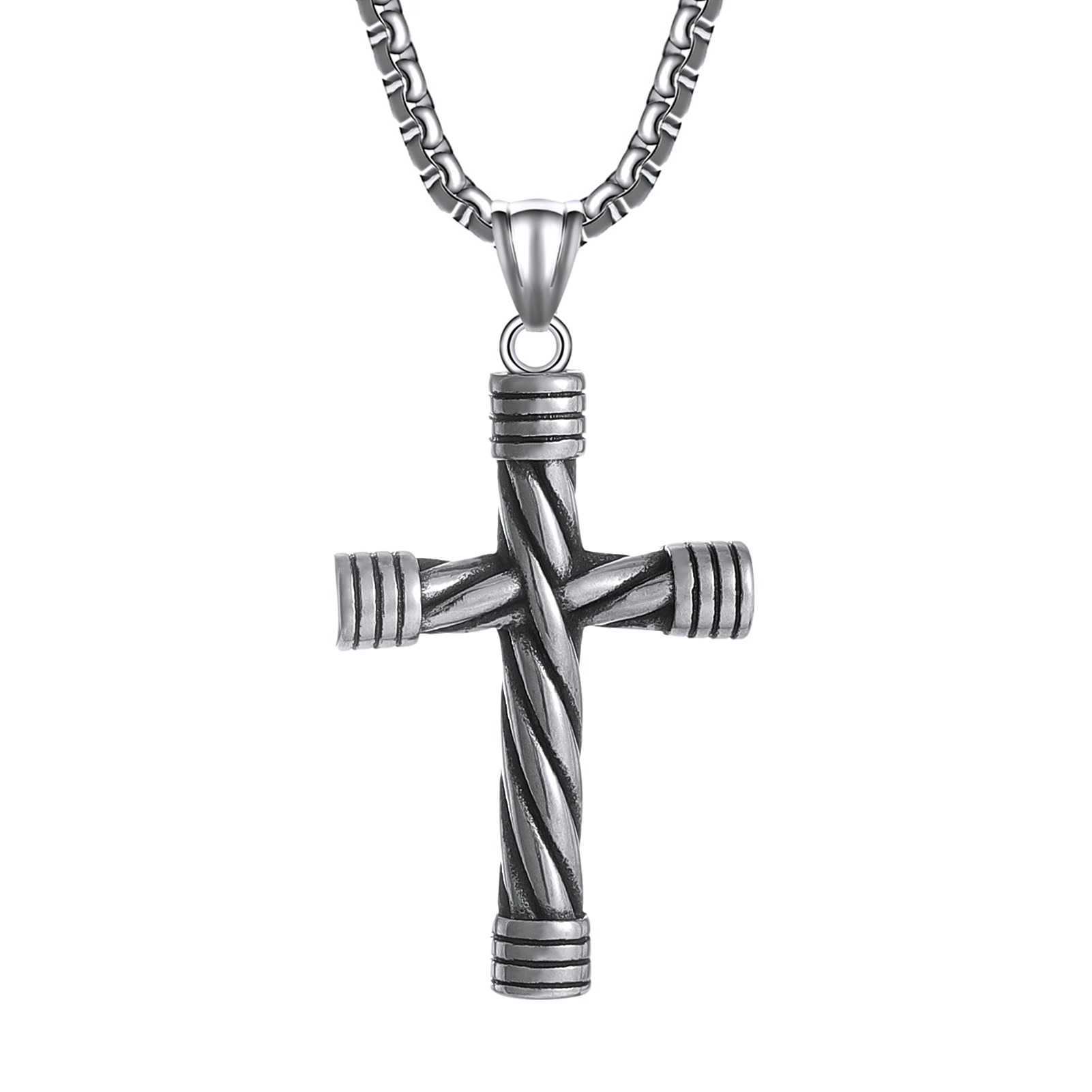 316L Stainless Steel Hip Hop Twisted Cross Pendant Necklace