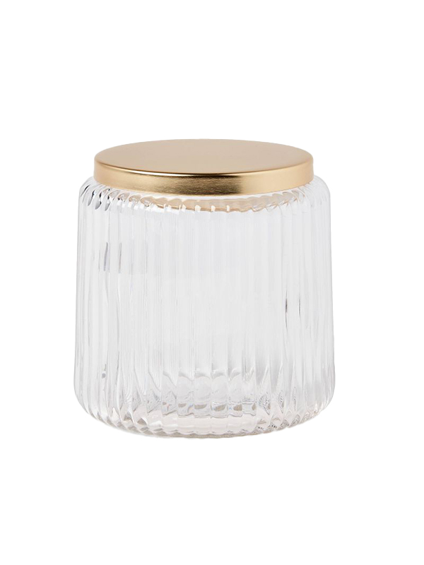 Ribbed glass canister clear